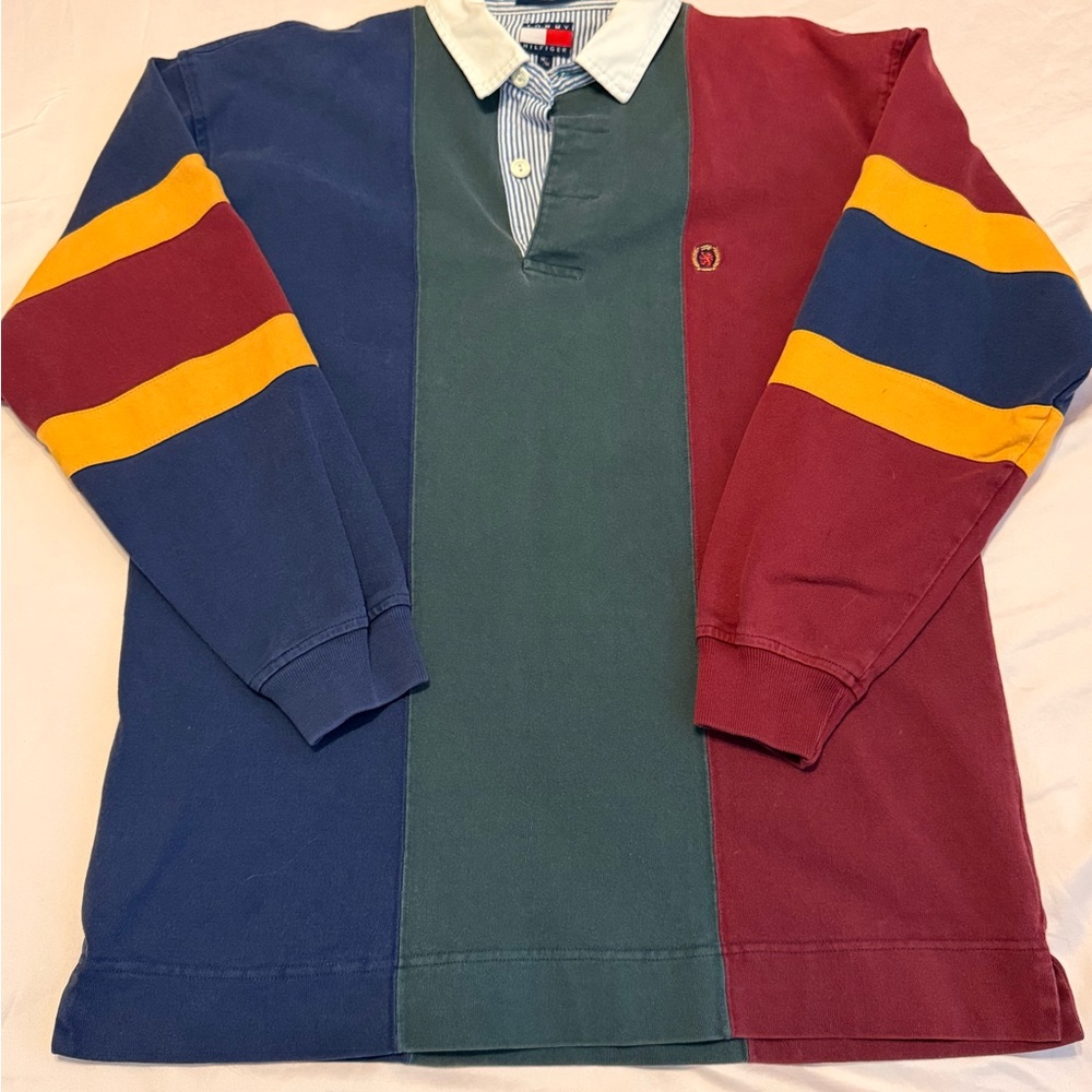 Y2K Tommy Hilfiger Blue and White Striped Shirt